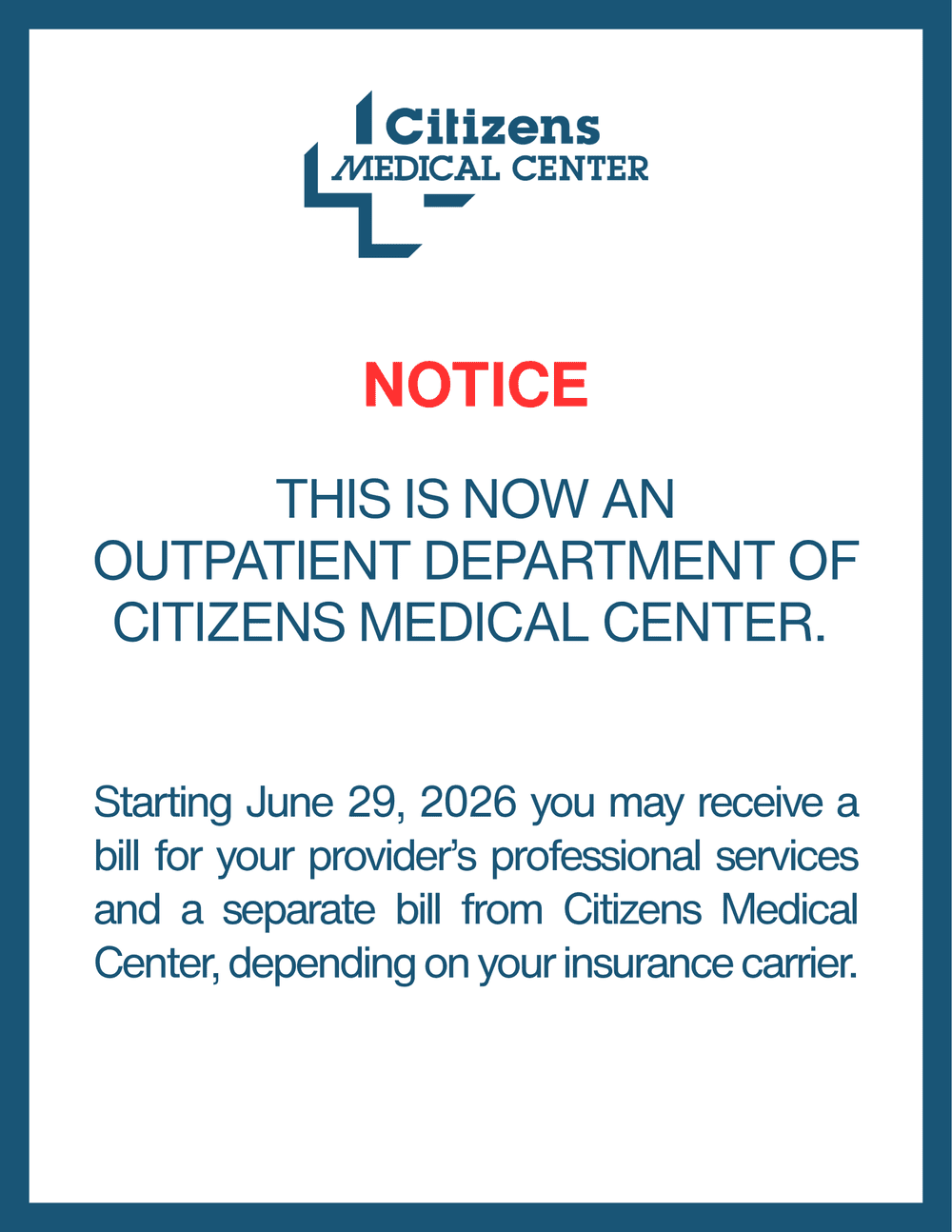 Provider based billing notice